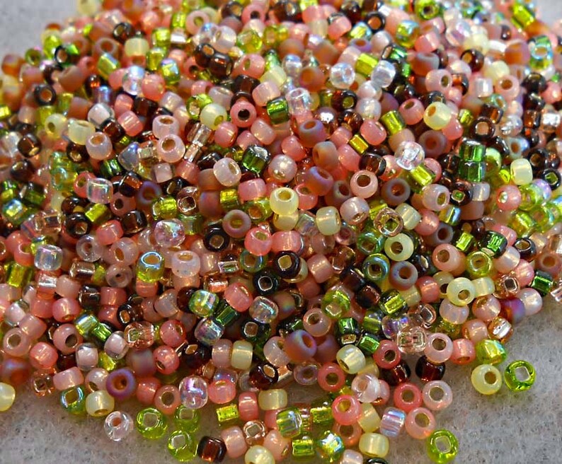 80 Miyuki and Toho Seed Bead Mix PinkGreenBrownSalmon 0090 25 grams