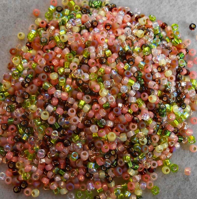 80 Miyuki and Toho Seed Bead Mix PinkGreenBrownSalmon 0090 25 grams