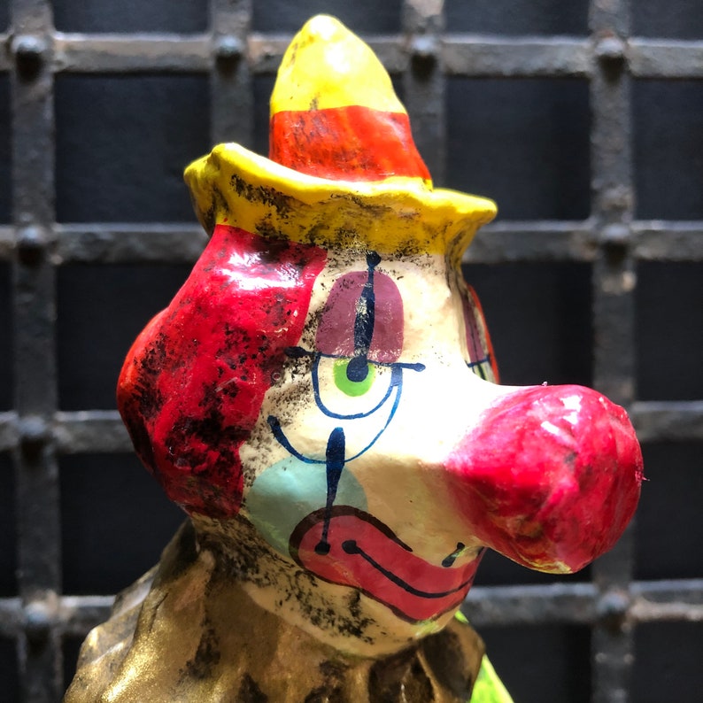 1970s Vintage Mid Century Papier M\u00e2ch\u00e9 Clown Signed Alvarez Mexico