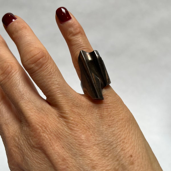 Modernistische brutalistische sterling zilveren ring Bjorn Weckstrom voor Lapponia Finland, maat 5
