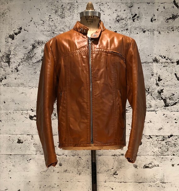 Vtg 1970s Burnt Orange Leather Café Racer Motorcyc