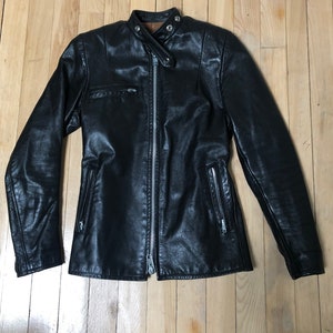 Small Vintage 1960s Black Brimaco Cafe Racer Mod Leather Motorcycle Biker Jacket, Acme Zips- Near Mint!