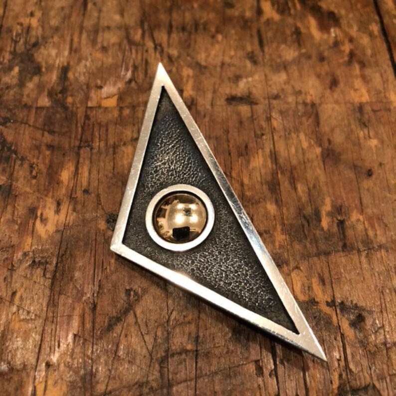 Modernist Sterling Silver /& 10k Gold Brooch