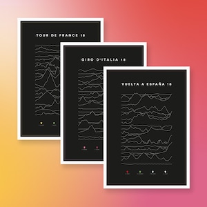 Grand Tour Cycling Fanatic 2018 Poster Series. Tour de France, Giro d'Italia and La Vuelta Profiles.