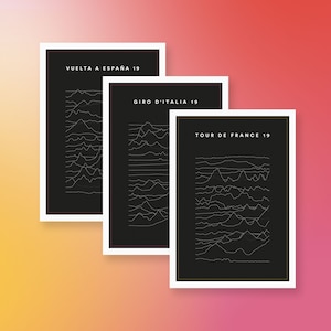 Grand Tour Cycling Fanatic Poster Series. Tour de France, Giro d'Italia and La Vuelta 2019 Profiles.
