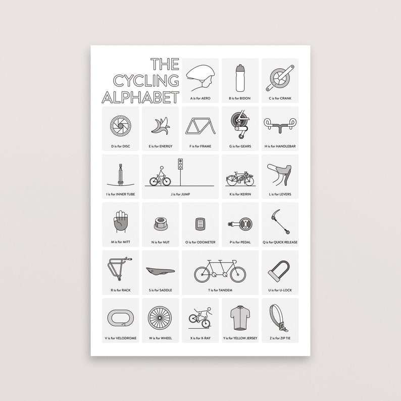 Cycling Poster A to Z Gift for Cyclist image 1