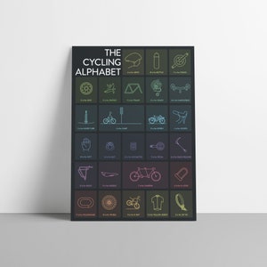 The Cycling Alphabet Poster Print - Dark Edition - Cycling Art Illustrated in the UK