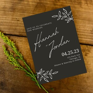 Plantilla de Canva para invitación de boda sencilla y tarjeta detallada