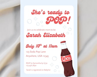 She's Ready to Pop Baby Shower Invitation – Editable Canva Template