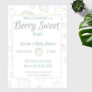 Berry Sweet Baby Shower Invitation and Diaper Raffle Digital Download