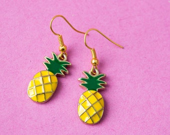Pineapple earrings - kitsch tropical fruit earrings - pineapple dangle earrings