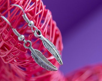 Silver feather earrings