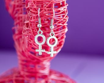 Feminist earrings - female symbol earrings - Venus earrings - antique silver effect dangle earrings