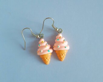 3D Ice Cream Dangle Earrings: Lightweight Resin, Antique Silver Wires