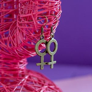 Antique Bronze Feminist Symbol Dangle Earrings - Set of 2