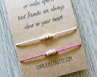 Friendship Bracelet Set: Wish Bracelet with Silver Heart Beads