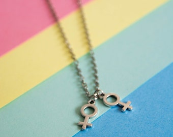 Lesbian necklace - lesbian gift - double Venus necklace - gift for her - sapphic jewellery - gal pal gift