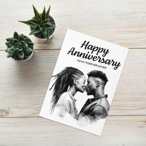 Grande carte A5 noire joyeux anniversaire, anniversaire de mariage, 1er, 2e 10e anniversaire pour mari, femme. Carte de voeux afrocentrique noire