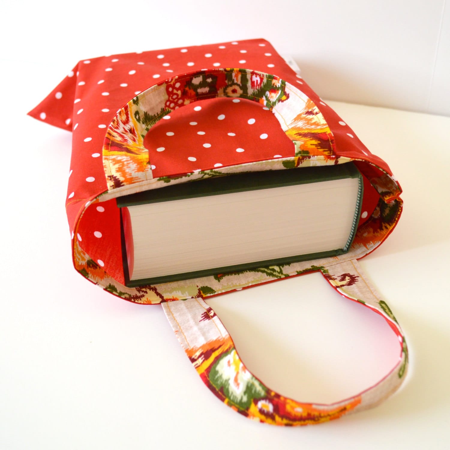 Small Book Bag White Polka Dots on Red Ikat Accents BG007 Etsy