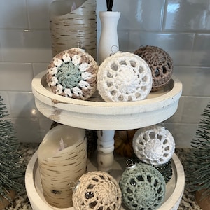 Christmas Baubles•Neutral Christmas Ornaments•Winter Bowl Filler•Crocheted Ball Ornaments•Beach Decor