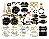 41 Funny Bachelorette Bridal Shower Photo Booth Props - Gold and Black Bridal Shower - INSTANT DOWNLOAD - DIY Printable (High-Res Jpeg)