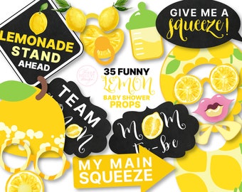 35 Lemon Baby Shower Photo Booth Props - Neutral Baby Shower INSTANT DOWNLOAD - DIY Printable (High-Res Jpeg)