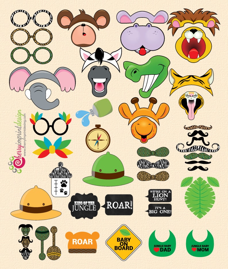 52 Hilarious Safari Baby Shower Themed Photo Booth Props INSTANT DOWNLOAD Printable DIY image 1