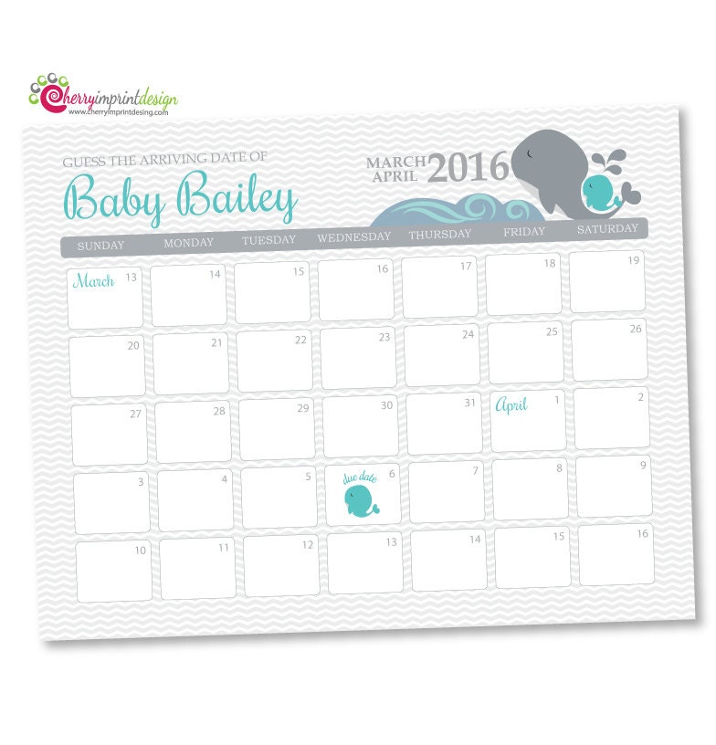 Printable Guess the Due Date Calendar Baby Shower Birthday ...
