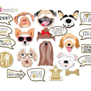 29 Funny Dog Photo Booth Props - Puppy Photo Props - Gold Glitter INSTANT DOWNLOAD - DIY Printable (Pdf)