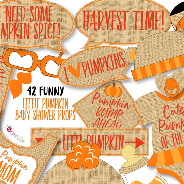 42 Little Pumpkin Baby Shower Photo Booth Props - Burlap Rustic Baby Shower Props - INSTANT DOWNLOAD - DIY Printable (Pdf & High-Res Jpeg)