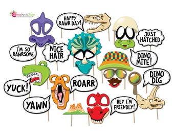 30 Dinosaur Photo Booth Props - Funny Dinosaur Props - INSTANT DOWNLOAD - DIY Printable (Pdf)