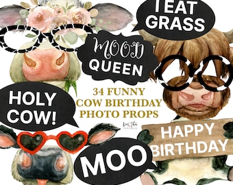 34 Cow Birthday Photo Props | Holy Cow First Birthday Photo Props | Animal Photo Props High-Res JPEG