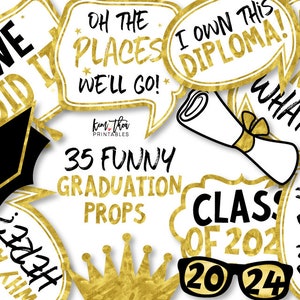 35 Gold 2024 Graduation Photo Booth Props - INSTANT DOWNLOAD - DIY Printable (High-Res Jpeg)