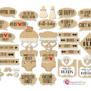 42 rustieke Baby douche Photo Booth Props - jute Lace Baby douche Props - INSTANT DOWNLOAD - DIY afdrukbare (High-Res Jpeg)