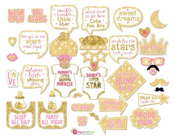 37 Twinkle Twinkle Little Star Baby Shower Photo Booth Props Girl - INSTANT DOWNLOAD - DIY Printable (Jpeg)