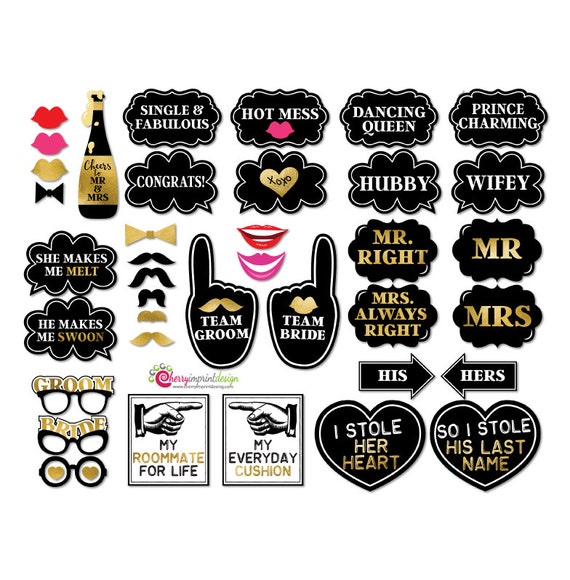 38 Funny Wedding Photo Booth Props Gold and Black Wedding - Etsy 38 Funny Wedding Photo Booth Props Gold and Black Wedding - Etsy
