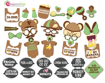 41 Funny Monkey Baby Shower Photo Booth Props INSTANT DOWNLOAD (PDF File) Diy