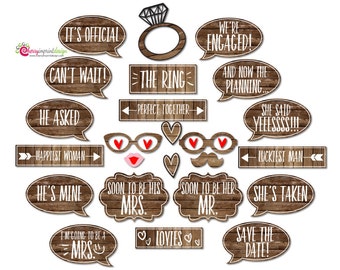 25 Rustic Engagement Photo Booth Props - INSTANT DOWNLOAD DIY Pdf