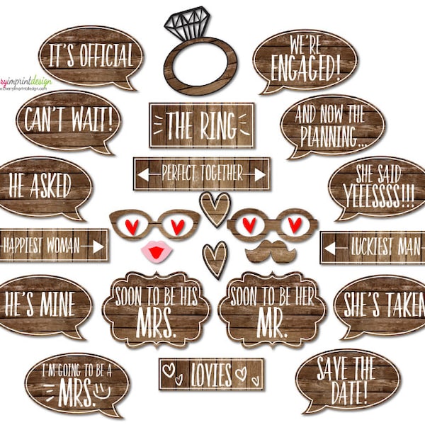 25 Rustic Engagement Photo Booth Props - INSTANT DOWNLOAD DIY Pdf