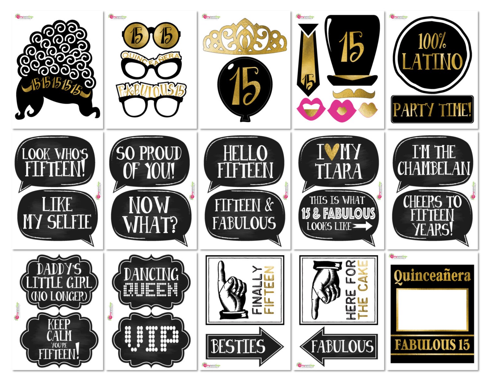 33 Funny Quinceañera Photo Booth Props Gold and Black Theme - Etsy