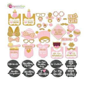 47 Adorable Pink and Gold Glitter Baby Shower Photo Booth Props - INSTANT DOWNLOAD - DIY Printable