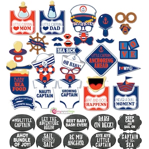 47 Funny Nautical Little Captain Anchor Baby Shower Photo Booth Props - INSTANT DOWNLOAD - DIY Printable