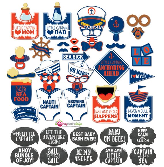 47 Funny Nautical Little Captain Anchor Baby Shower Photo Booth Props Instant Diy Printable