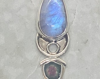 Rainbow Moonstone + Watermelon Tourmaline Silver *portal* Pendant