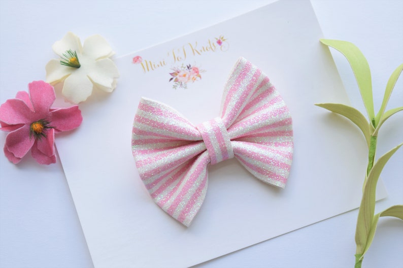 Pink Stripes Glitter BowJade Stripes Glitter Bow