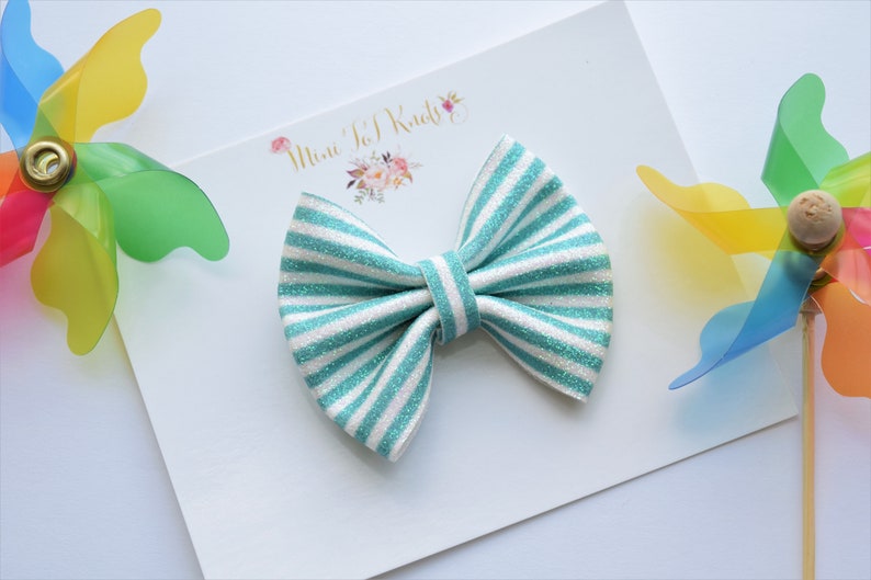 Pink Stripes Glitter BowJade Stripes Glitter Bow