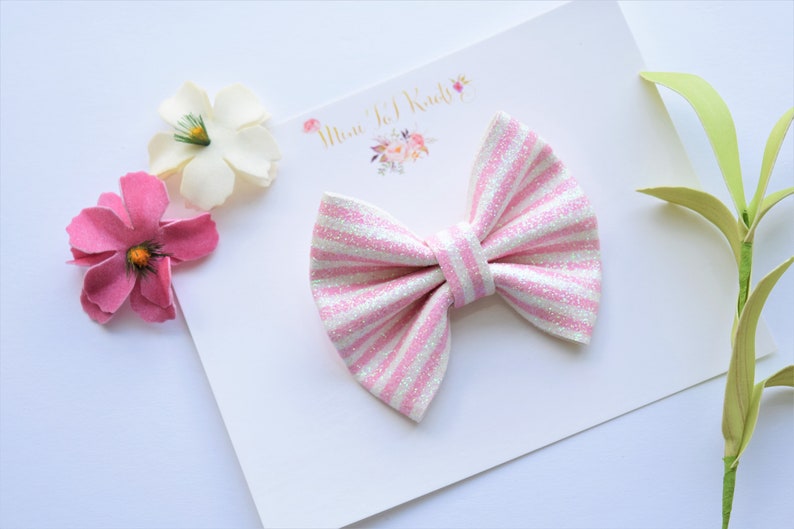Pink Stripes Glitter BowJade Stripes Glitter Bow