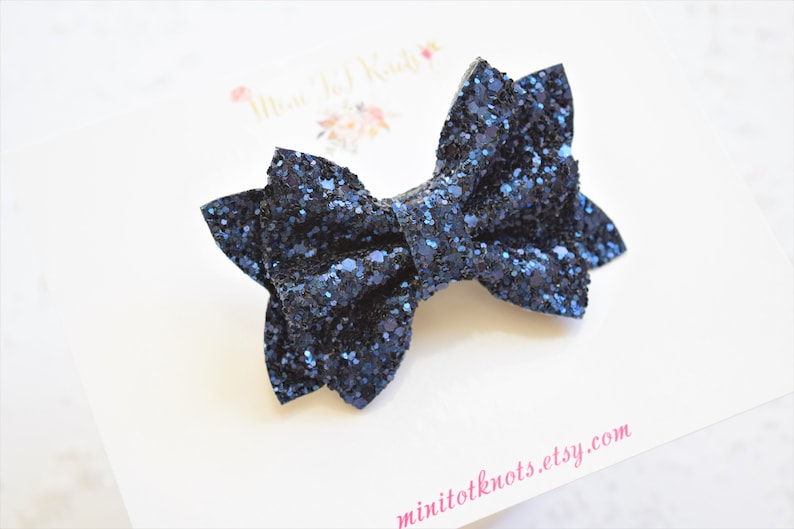 Navy Blue Glittery BowSparkly Blue Bow