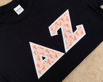 Mini Pink Flamingo Flamingos Greek Lettered Stitched Shirt Fraternity Sorority Made to order