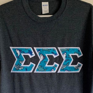 Shark Hammer Shark Greek Lettered Stitched Shirt Fraternity Sorority Made to order